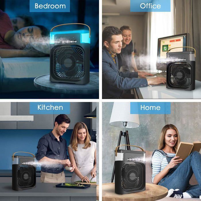 Ventilateur portable électrique avec lumière | 23 JUSTE | Éventail à main | Noir
