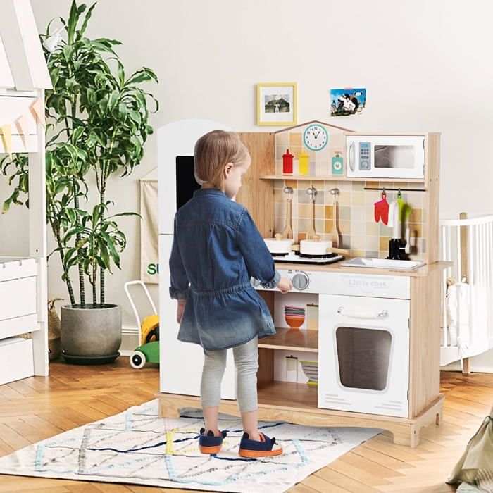 Cuisine Enfant En Bois FIVMEN 65cm | Avec Cuisinière, Évier, Micro-ondes, Accessoires - Jeu Rôle 3 Ans+, Cadeau Éducatif