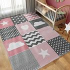 Tapis enfant filles coeur rayures carreaux chambre bébé Rose 80x150cm - CARPETTEX - Enfant - Gris - Synthétique