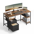 VASAGLE Bureau d’Ordinateur, 3 Étagères, 2 Tiroirs, 60 x 140 x 76 cm, pour Bureau, Salon, Style Industriel, Marron Rustique et Noir