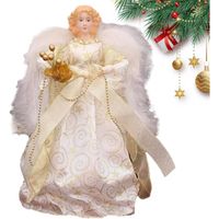 Ange de Sommet d’Arbre de Noël - Décoration d'ange de Noël délicate et élégante Plumes Blanches, Ornements d'arbre Or