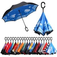 Parapluie Inversé, Anti-UV Double Couche Coupe-Vent Parapluie, Mains Libres poignée en forme C Parapluie