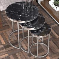 Set de 3 tables d'appoint Bornholm rondes gigognes marbre noir argent