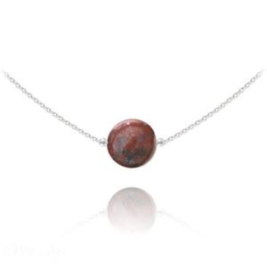 Collier Perles Jaspe Rouge Et Argent 925 - Longueur ~40 Cm - Bijou Occasion Bohème