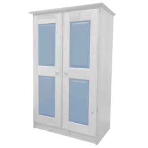 Armoire En Pin Massif Coloris Blanc Et Bleu Clair Achat Vente