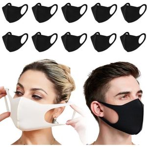 Masque anti-projections réutilisable Lot de 10 Masques pour la bouche et le nez en soie glacée anti-poussière extérieure mode réutilisable et lavable adulte unisex noir