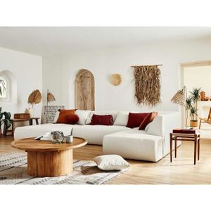 CANAPE CONVERTIBLE Canapé modulable panoramique d'angle droit 7 places en tissu beige - Onyx - Lisa Design