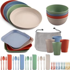 Assiettes plastique reutilisable, Lot de 12 vaisselle camping car gobelet  plastique Bol en plastique incassables réutilisables et légères, pour le  camping, le petit-déjeuner pour adultes : : Cuisine et Maison