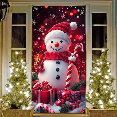Bannière Décorative Flocons De Neige Verts Pour Porte - 91,4 X 183 Cm - Décoration Noël Intérieur/extérieur