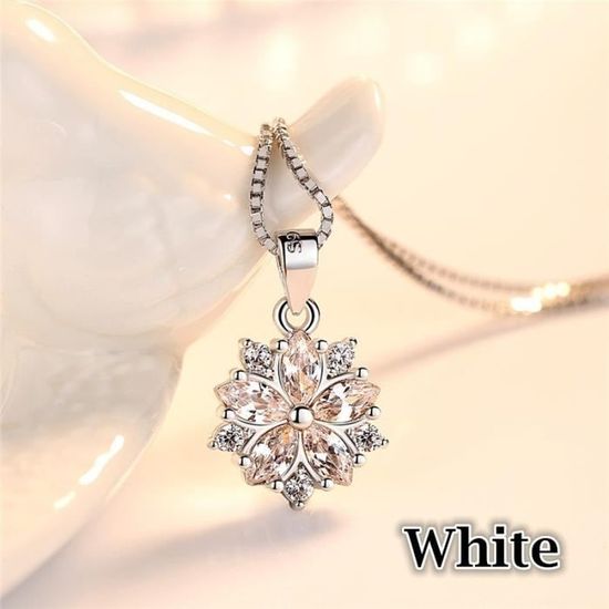 Collier Chaîne Avec Pendentif Perles Et Zircon - Modèle Zk019, Couleur Or Blanc