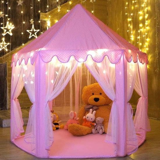 Tente Princesse Enfant Tente De Jeu Pliable Chateau Filles Jouet Tente (Rose) Pour Maison Plage