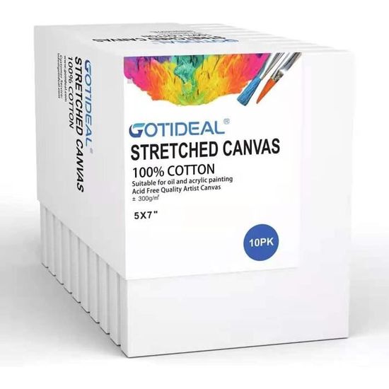 10 Toiles 18x24cm - Coton 380g/m² - Apprêtées Blanc - Pour Peinture