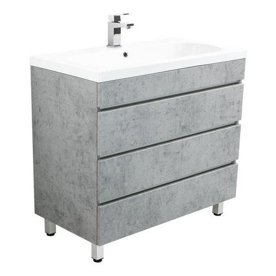 Meuble Salle De Bain Talis 90 Aspect Beton A Poser Avec Tiroirs