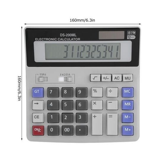 Calculatrice De Bureau 12 Chiffres Avec écran LCD - Alimentation Solaire Et Pile AAA | Gros Boutons | Pour école, Bureau, Maison
