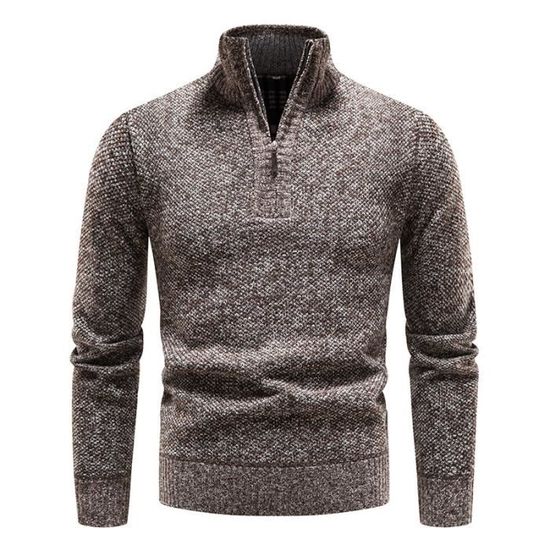 Pull Homme Hiver à Fermeture Éclair - Tricot Côtelé Chaud - Col Montant - Décontracté Urbain - Automne Hiver