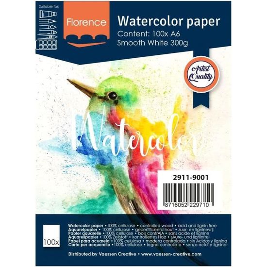 Papier Aquarelle Florence A5 - 300 G/m², Surface Texturée, 15 Feuilles - Qualité Artistique