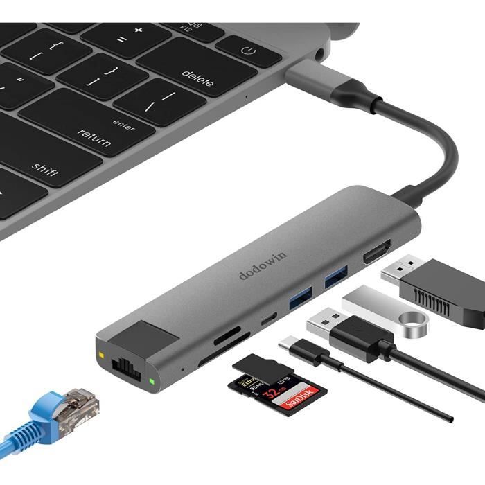Accessoire macbook air m1 hub usb c mac multiport adaptateur pour macbook  pro air 2021 2020 2019 2018 13 15 16 pouces,7 en 2 usbc - Cdiscount  Informatique