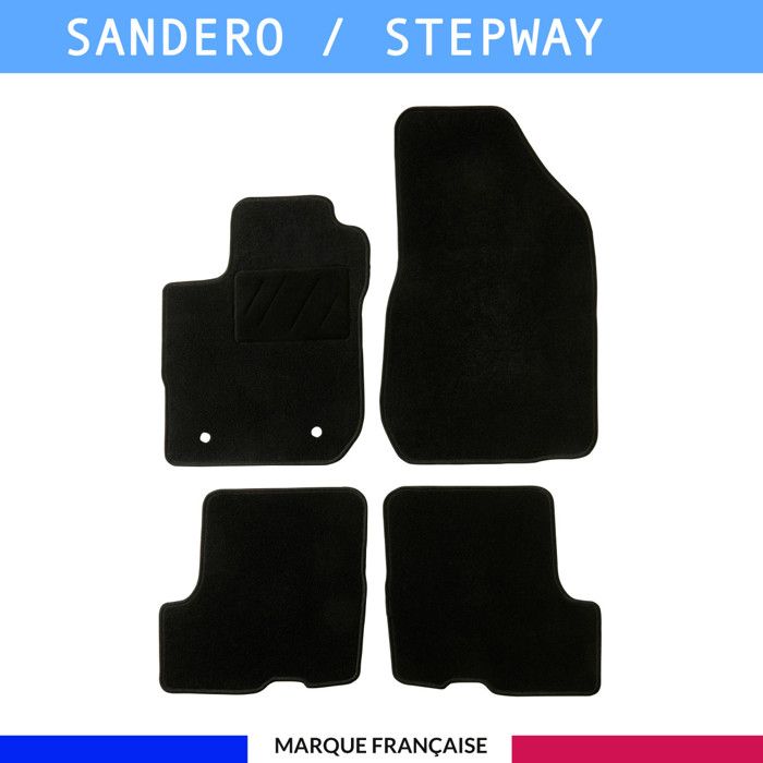Tapis de sol voiture - Sur mesure pour Dacia SANDERO / STEPWAY (01/2018-12/2020) - Antidérapant - Clips et Scratch - 4 pièces