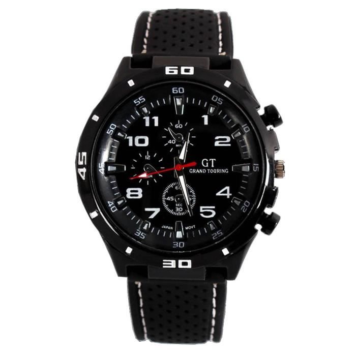 Gt Racer Sport Montre militaire pilote aviateur de l'Armée Noir Style Montres silicone blanc SAN49