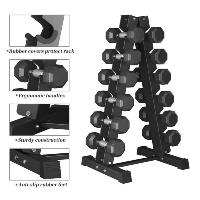 RUII Support d'haltères Vertical Noir, Charge maximale : 200 kg, Places disponibles : 6 paires