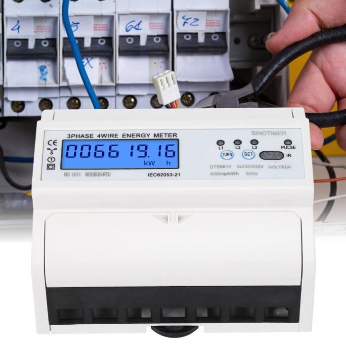 DTS6619-016 Compteur d'énergie triphasé 380V 7P Compteur d'énergie à affichage numérique LCD avec rétro-éclairage-RUI