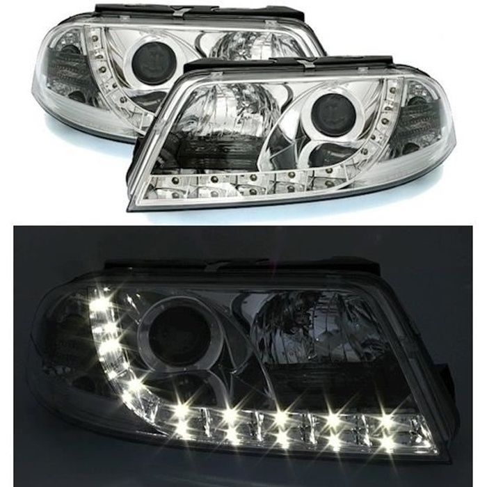 2 FEUX PHARE AVANT DEVIL EYES LED CHROME POUR VW PASSAT 3BG DE 11/2000 A 05/2005