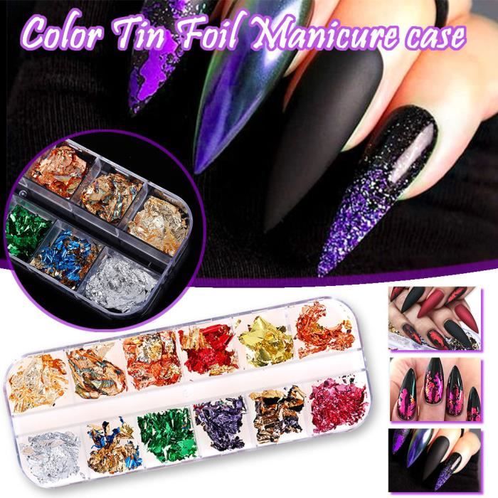 12 couleurs feuille de mode Nail Art Platines Fragment feuille d'or Nail Art bijoux WWL200629655