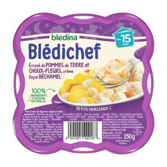 Blédina Blédichef Écrasé de Pommes de Terre et Choux-fleurs Crème Façon Bechamel (dès 15 mois) l’ass