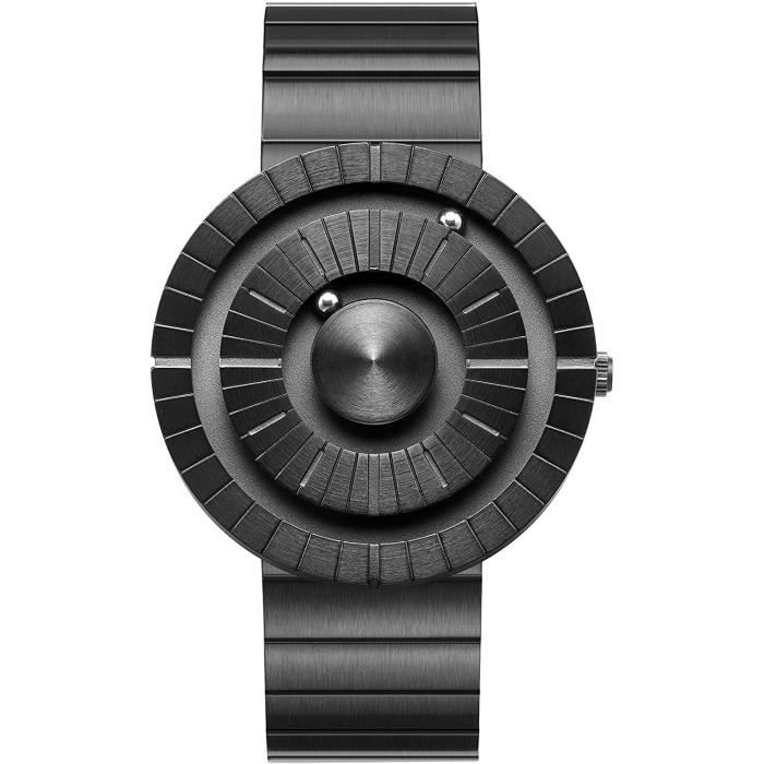 EUTOUR Montre Homme Magnetique Pas de Verre Roulement a Billes Quartz Montres Bracelet pour Homme 42mm