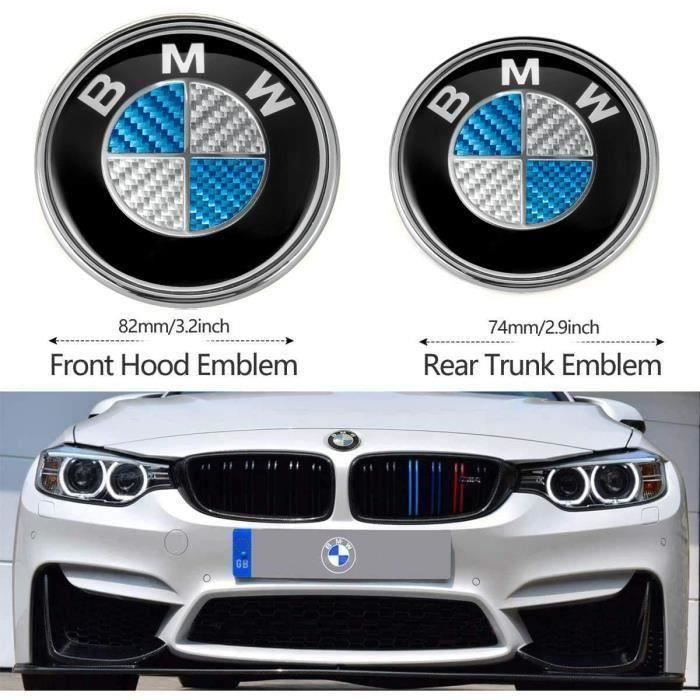 2 x Carbone Bleu Blanc BMW Logo Badge Embleme Capot 82mm + Coffre74mm