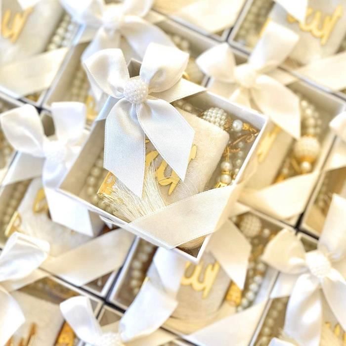 Mini coran et chapelet avec 99 perles dans un magnifique coffret cadeau (20 pièces) (crème)