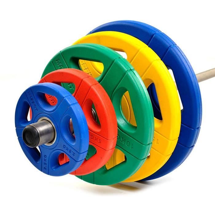 Haltères es de PoidsOlympiques en Fonte recircvetement Caoutchouc avec Anneau meacutetallique de 51mm de 25 agrave 20 kg637