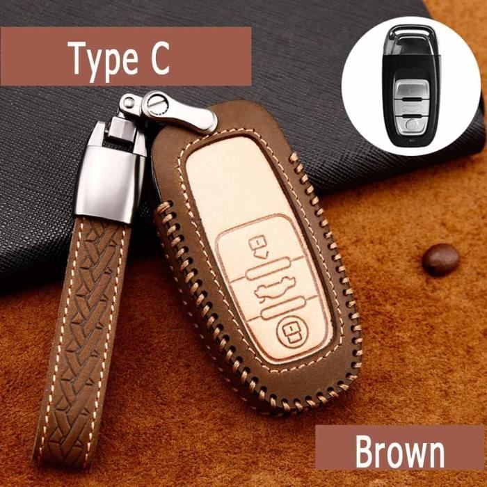 Coque clé,Étui à clés de voiture pour Audi TT TTS RS Q2 Q3 Q5 Q7 e tron QUATTRO SLINE A1 8X A3 Sportback A4 A5 A6 A7 - Type C Brown