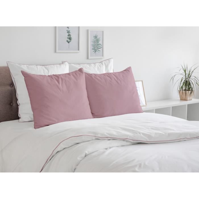 Housse de Couette 3 Pièces - Satin de Coton 80 Fils - 2 Personnes 220x240 cm - LE LISERÉ Vieux Rose