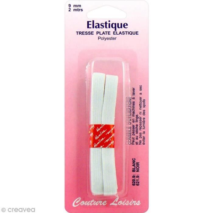 Tresse élastique plate Blanc - 9 mm x 2 m
