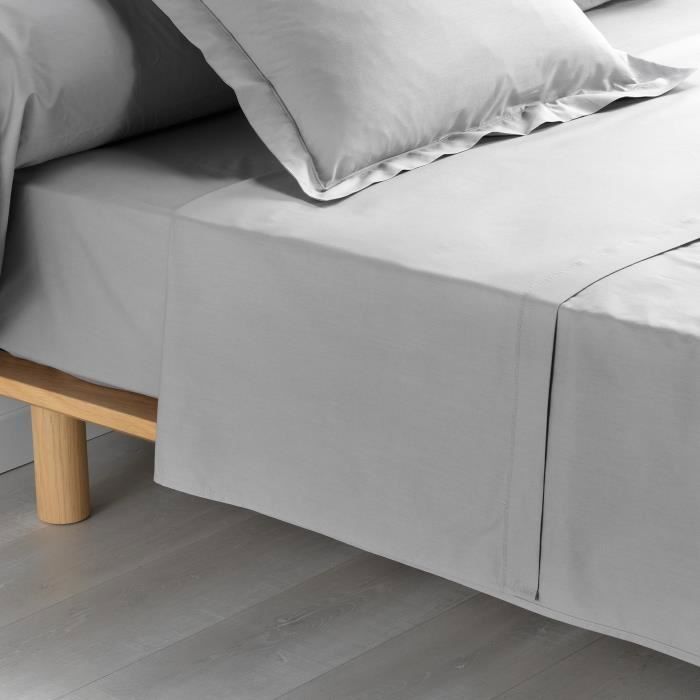 CDaffaires Drap plat 2 personnes 240 x 300 cm percale uni 78 fils percaline +p bourdon Gris