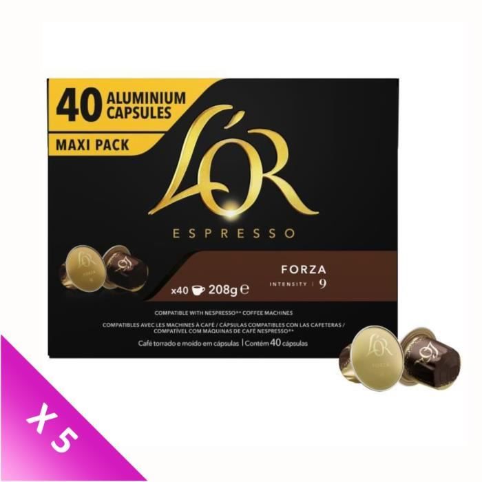 LOR Espresso Café - 200 Capsules Forza Intensité 9 - Compatibles Nespresso®*