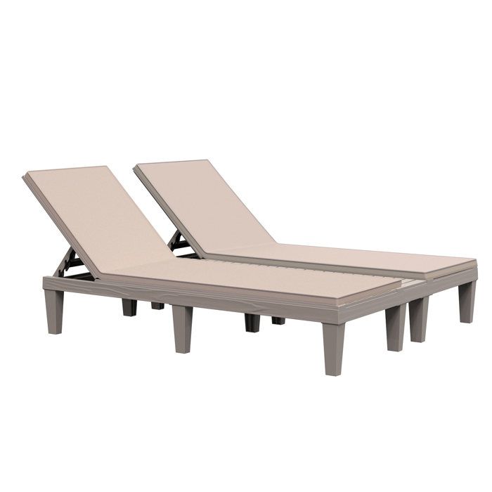 Lot de 2 transats bains de soleil design - grand confort - matelas déhoussable beige, inclinaison réglable multi-positions