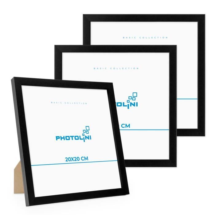 PHOTOLINI Lot de 3 cadres 20x20 cm Moderne Noir en MDF avec vitre en acrylique