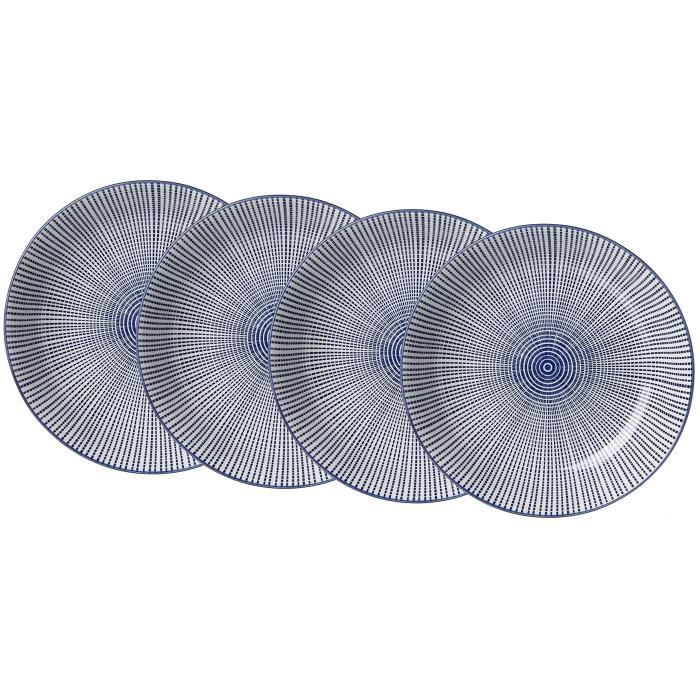 Ritzenhoff & Breker Assiettes creuses Kit Royal Makoto, 4 pièces, 20,5 cm Diamètre, Porcelaine, Bleu-Blanc