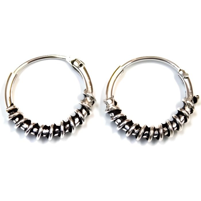 Boucles d'oreilles créoles de Bali en argent 925 diamètre 12mm - D - RC005435