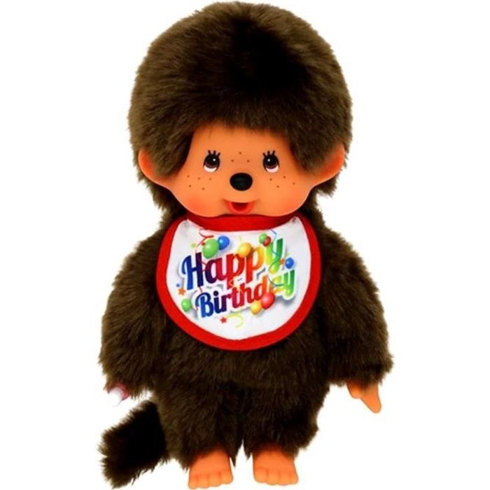 Garçon avec Bavoir d'Anniversaire | 20 cm | Kiki | Monchhichi Poupée Classique