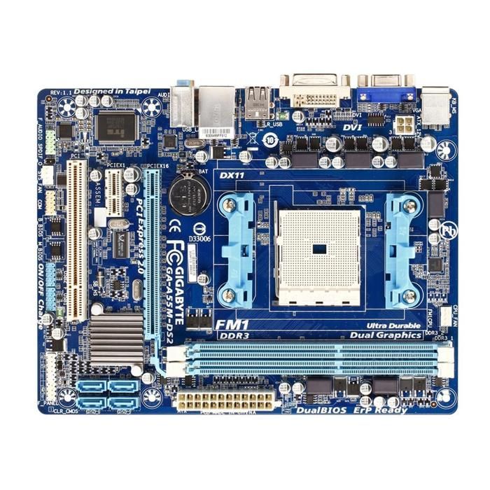 Carte mère GIGABYTE GA-A55M-DS2 AMD A55 Socket FM1 2xDDR3 SDRAM 64GB Micro ATX - Gigabyte