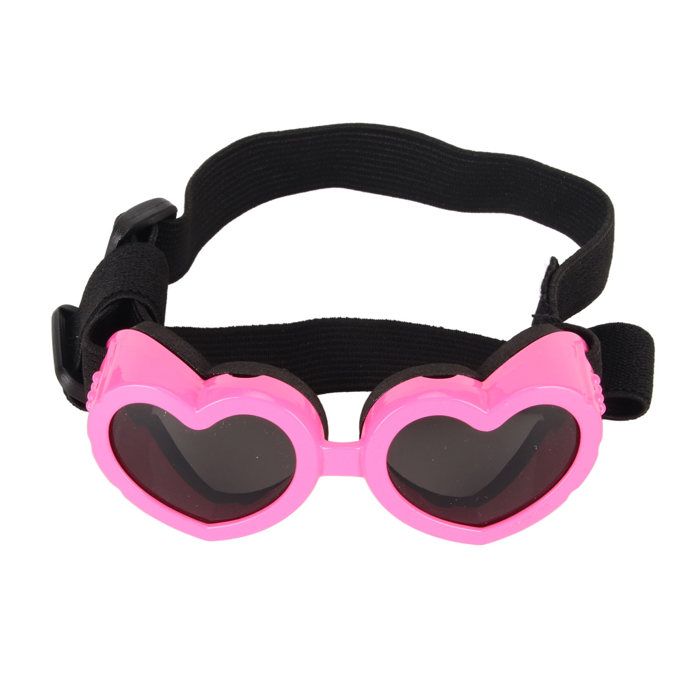 Lunettes de soleil pour chien Protection UV Imperméable Coupe-vent Empêche la buée Verres HD Forme de cœur Lunettes de soleil pour