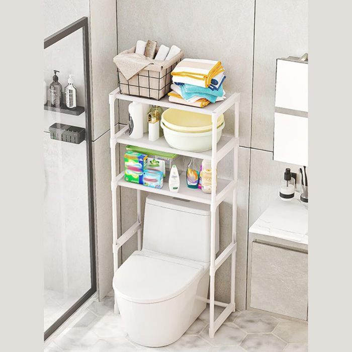 Étagère de salle de bains - Blanc - 3 niveaux - 50.5x30x134cm - Autoportante - Moderne