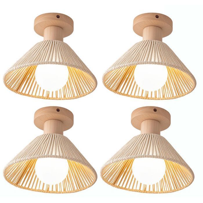 Plafonnier Industriel 16cm Cage Fer Bois Blanc - Luminaire Suspension Vintage E27 IDEGU
