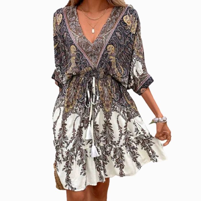 Robe Midi à Volants Femme - Trapèze, Manches Volantées, Col Rond - 95% Polyester, 5% élasthanne - Taille S à XL - Noir - 13