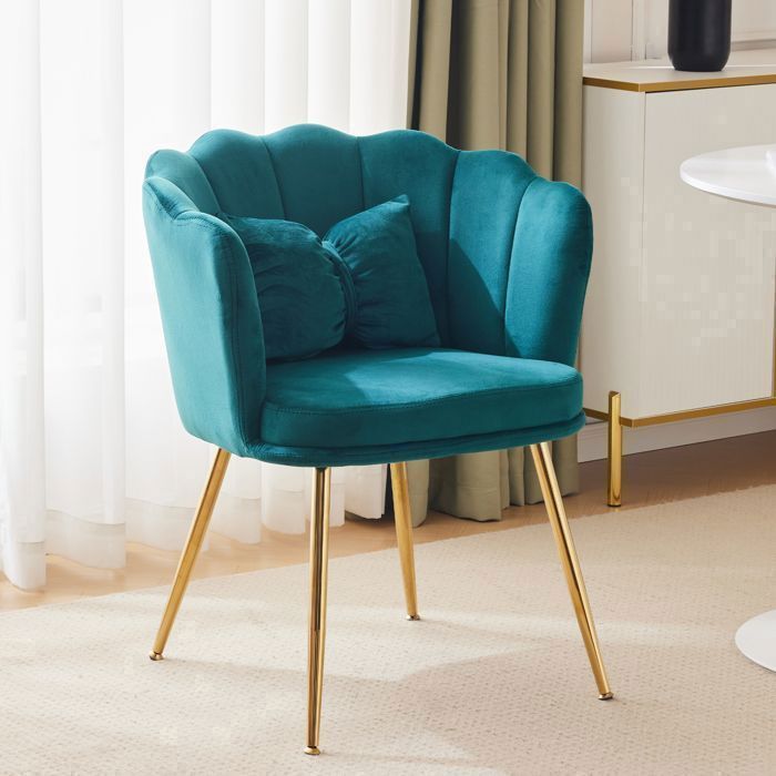Fauteuil en Velours Design Fleur avec Accoudoirs Chaise Rembourrée de salle à manger Moderne Pieds Métal Doré Fauteuil en Velours Design Fleur avec Accoudoirs Chaise Rembourrée de salle à manger Moderne Pieds Métal Doré