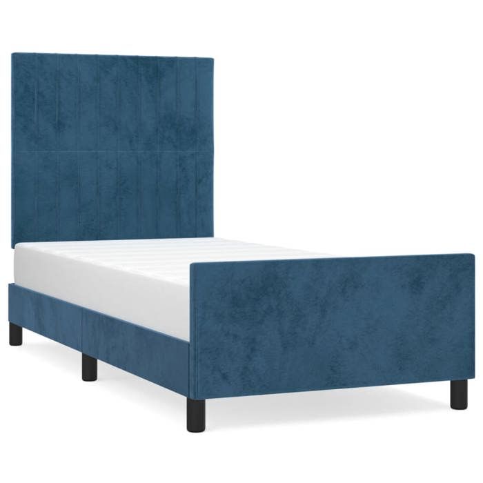 Cadre de lit - VIDAXL - Simple - Velours bleu foncé - 90x190 cm - Tête de lit réglable