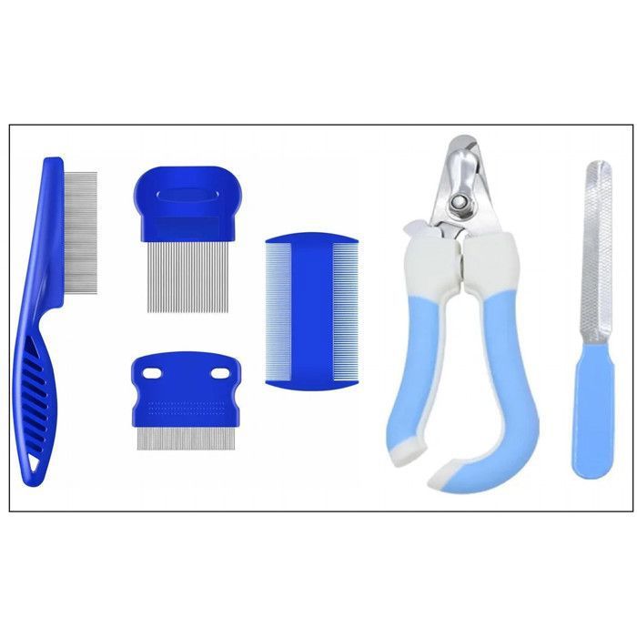 Meilleurs prix pour Kit coupe-griffes pro animaux avec polissoir + 4 peignes anti-puces inox pour chiens et chats usage sûr